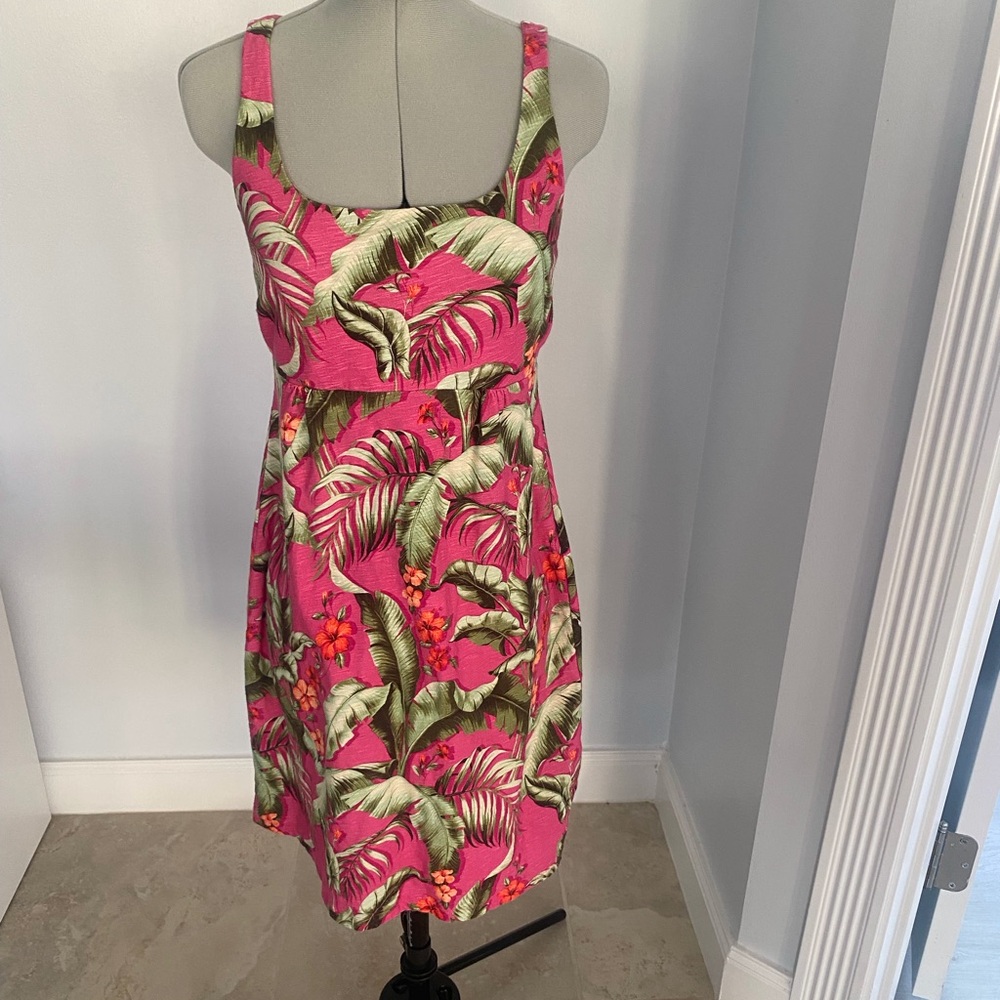 Tommy Bahama Hibiscus Palm Frond  Pink Tank Dress 100% Cotton XXS